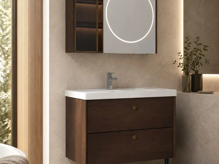 Mueble de baño con lavabo, cajón ecológico y espejo inteligente 900×485×600 mm