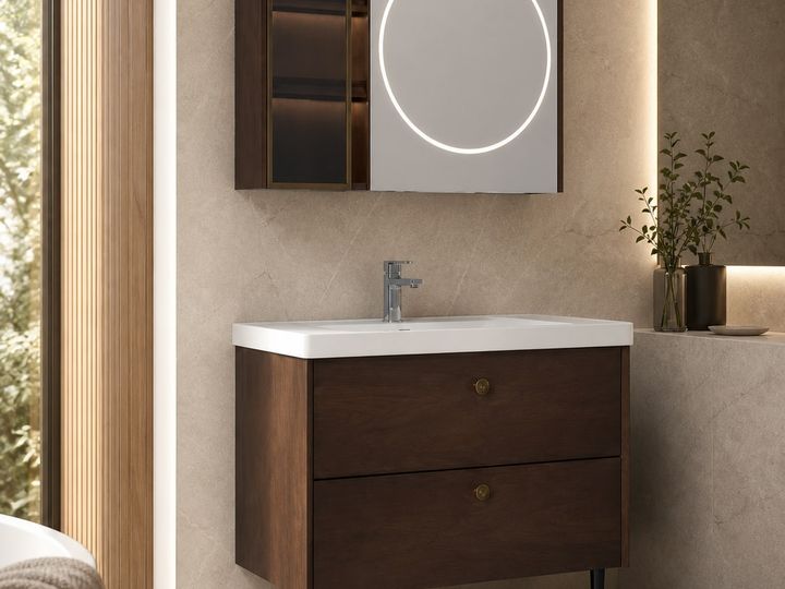 Bathroom Vanity Cabinet styled in a FADIOR HOME interior setting