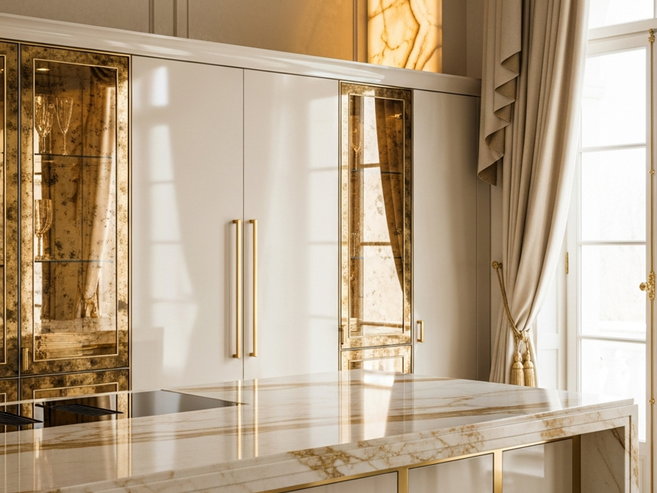 Fadior Abyss Golden Mirage Island — 304 stainless steel kitchen system, front view