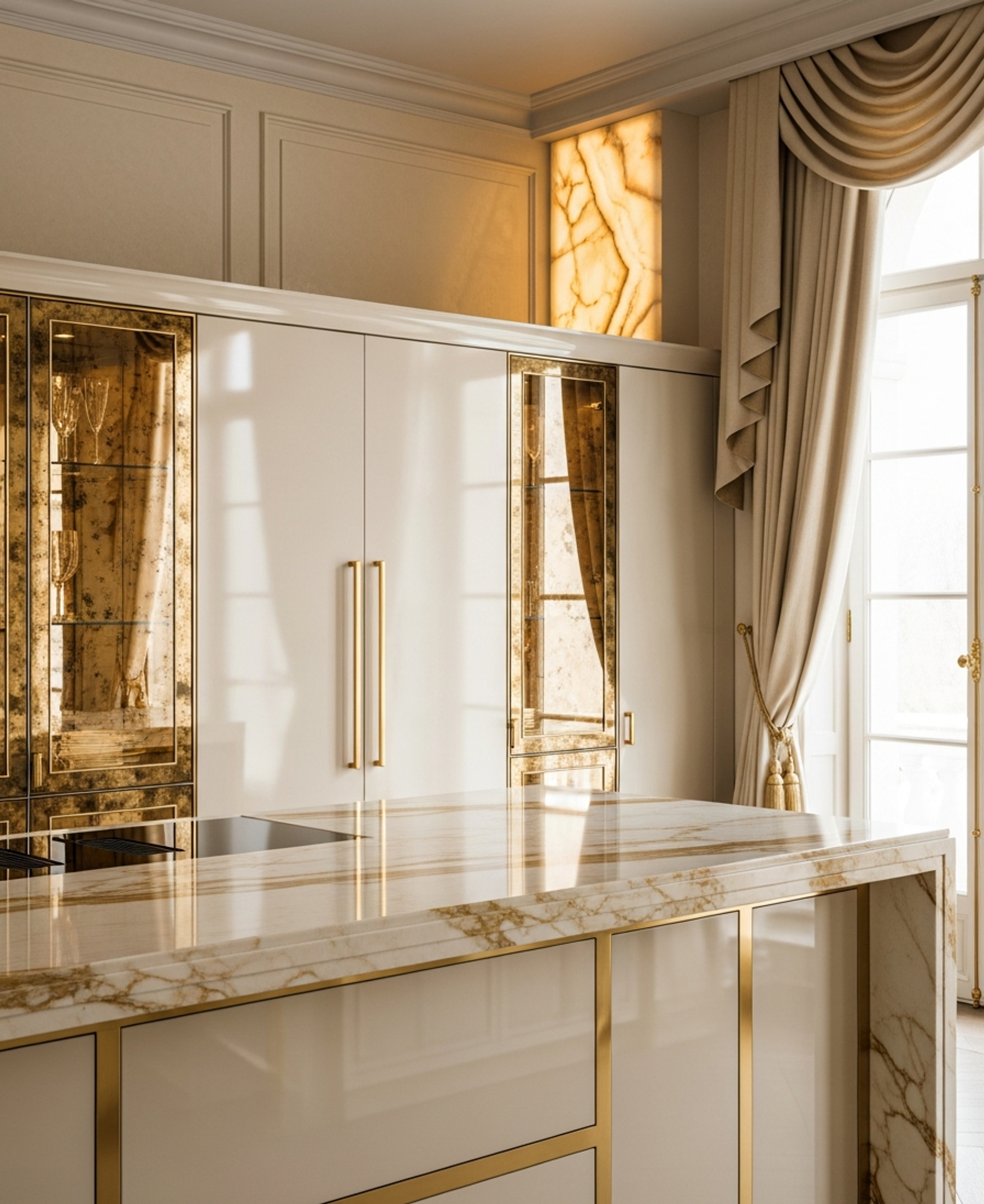 Fadior Abyss Golden Mirage Island — 304 stainless steel kitchen system, front view