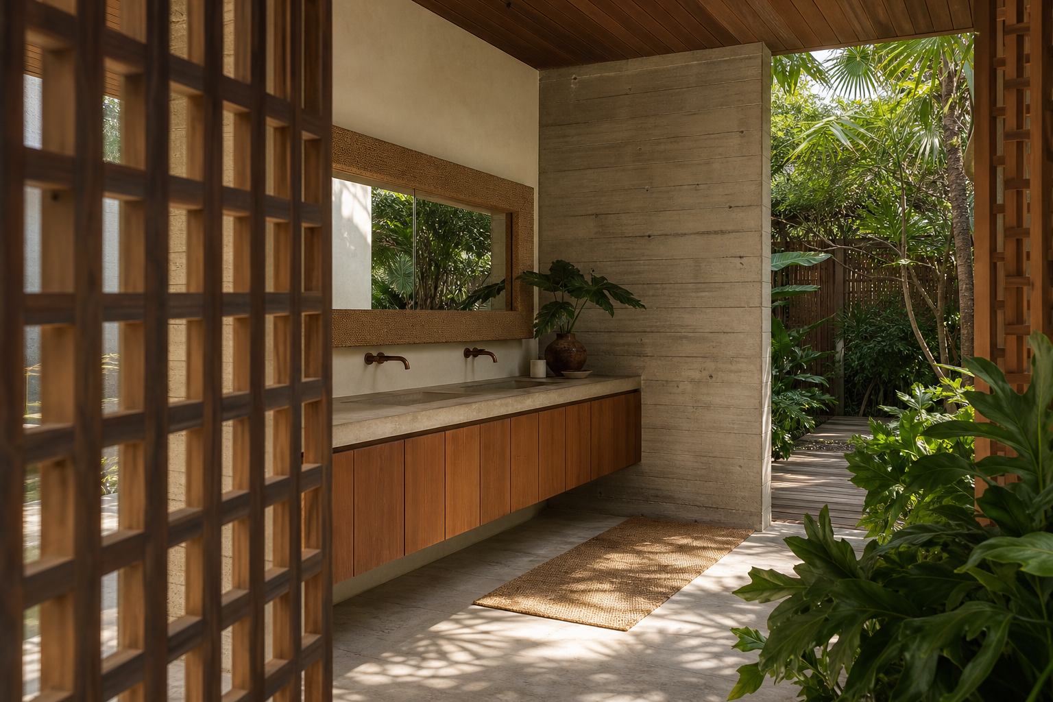 Fadior Ethereal Bath and Vanity Suite with Floating Veil Basin Wall — interior room context showing cabinet integration