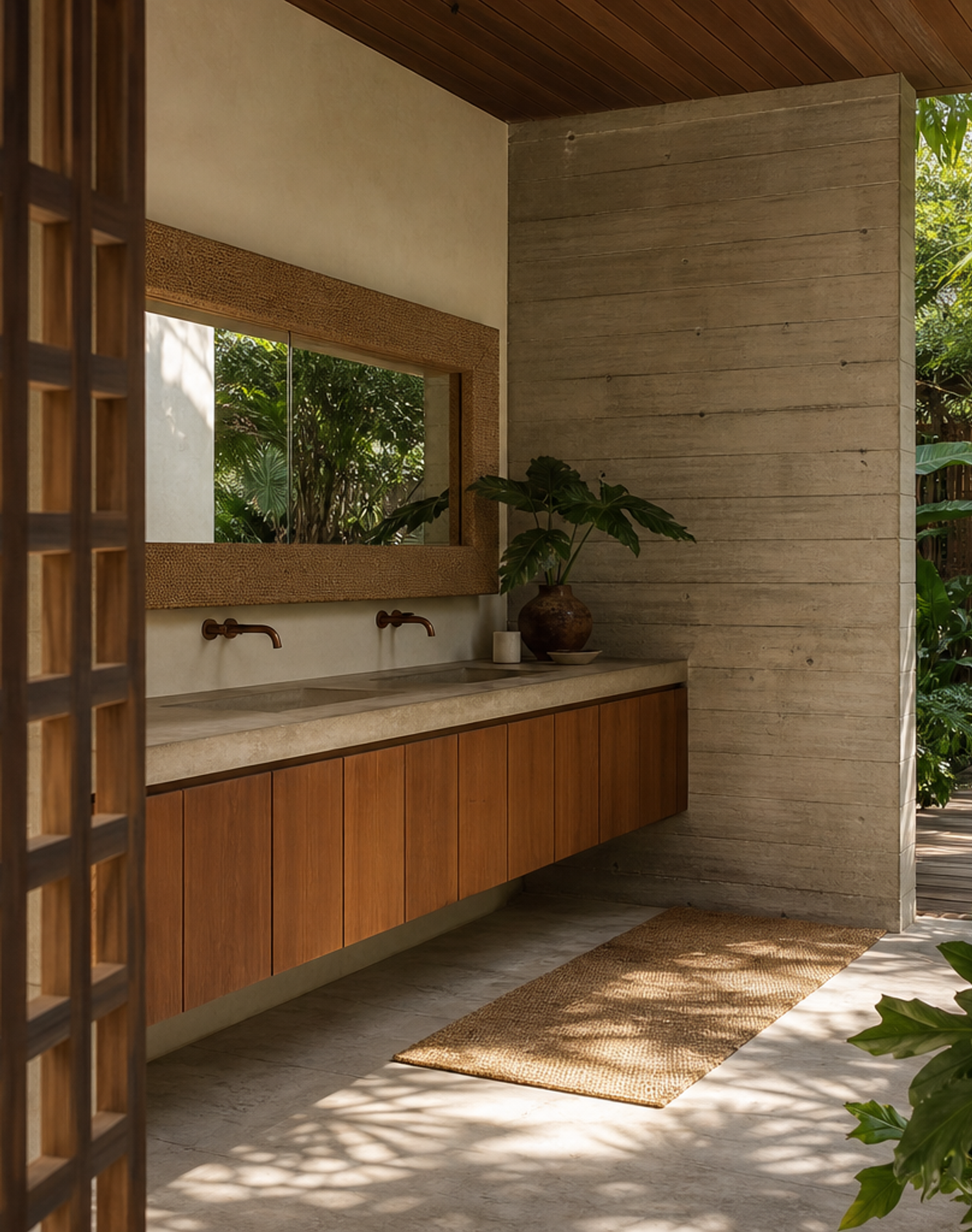 Fadior Ethereal Bath and Vanity Suite with Floating Veil Basin Wall — interior room context showing cabinet integration