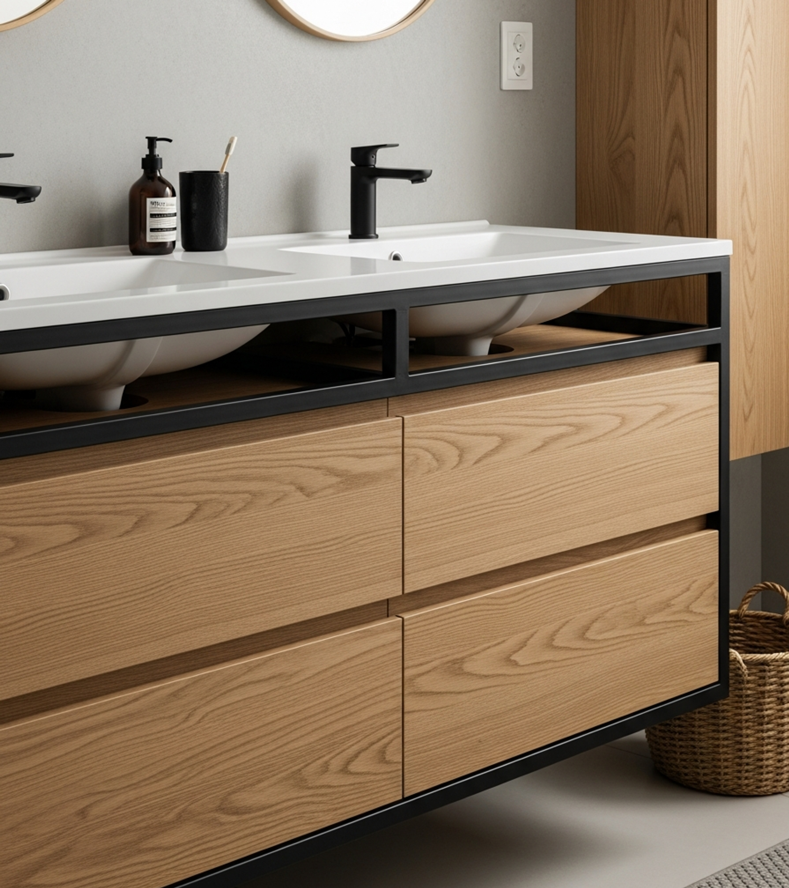 Fadior Acqua Bath and Vanity Suite — close-up of stainless steel finish and hardware detail