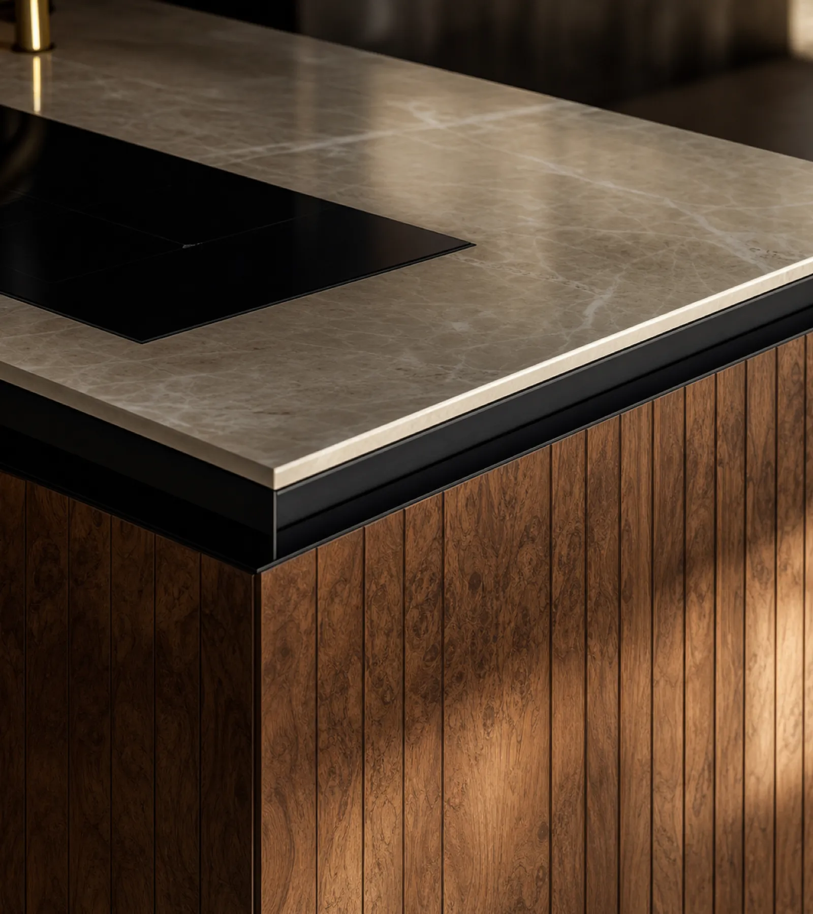 Suite de Cocina Forge con Domo de Isla de Inducción Enrasada acabado y detalle
