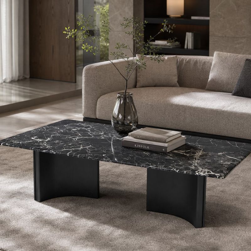 Stone-Top Coffee Table (Brushed stainless steel) styled in a FADIOR HOME interior setting