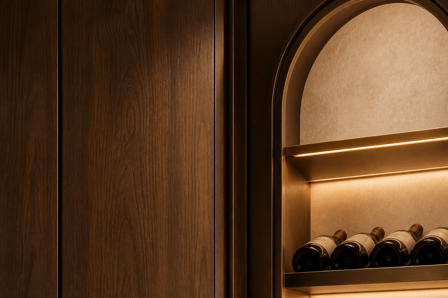 Fadior Cru Wine Cabinet Suite with Arched Cellar Ribbon — close-up of stainless steel finish and hardware detail