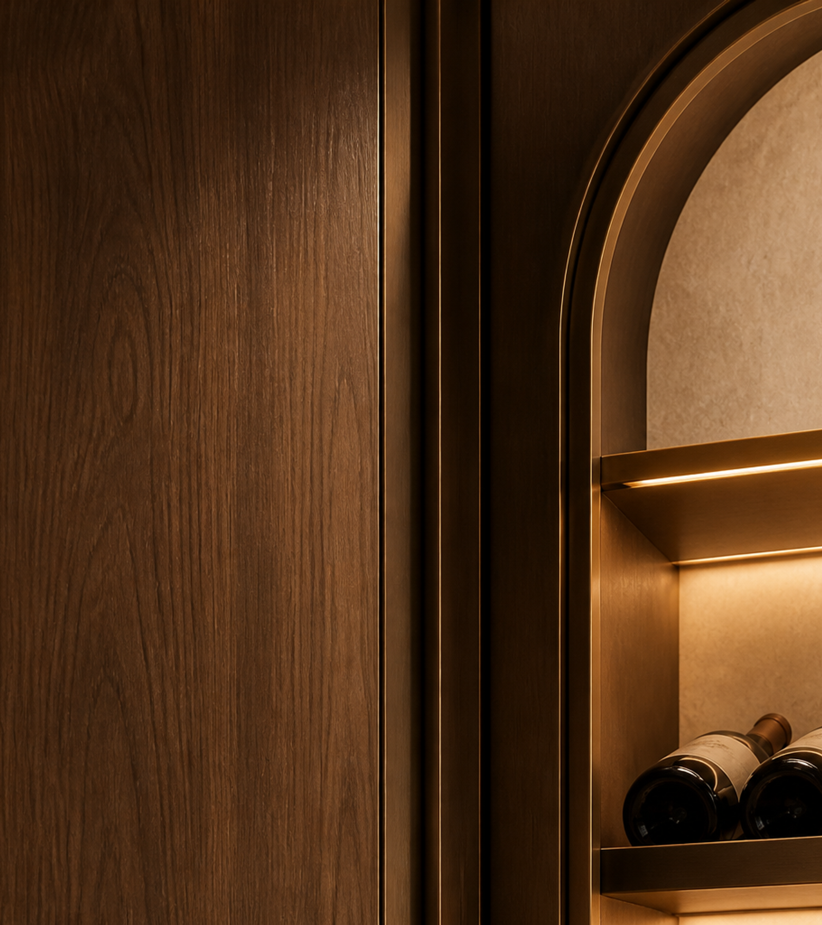 Fadior Cru Wine Cabinet Suite with Arched Cellar Ribbon — close-up of stainless steel finish and hardware detail
