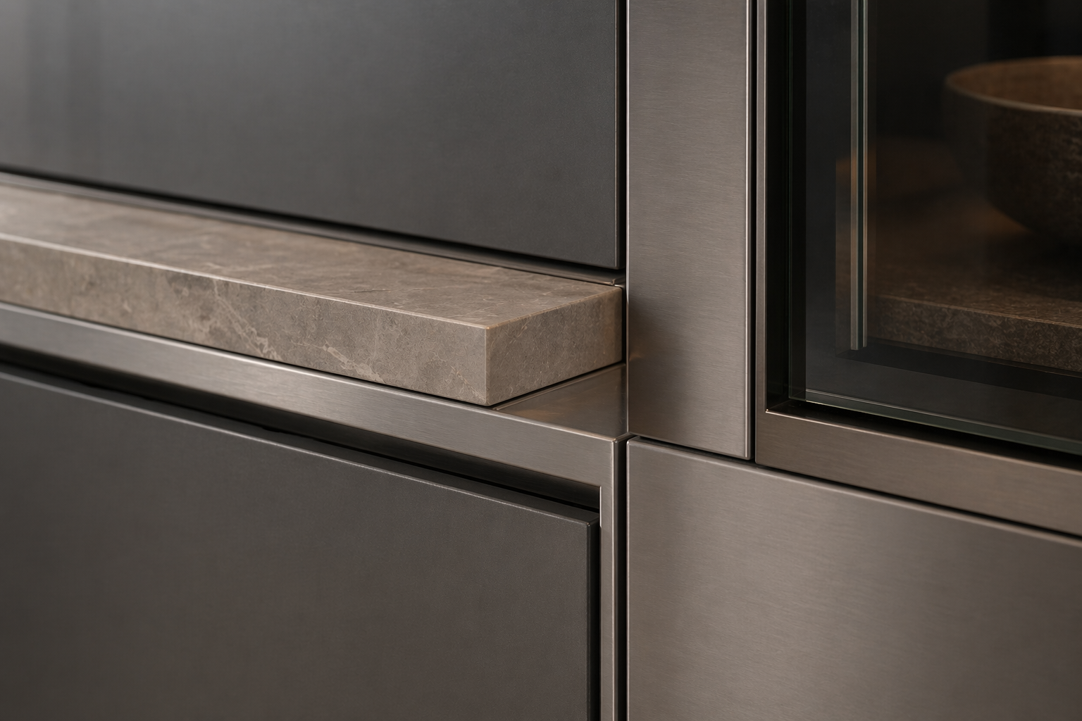 Fadior Essence Living Room Suite — close-up of stainless steel finish and hardware detail