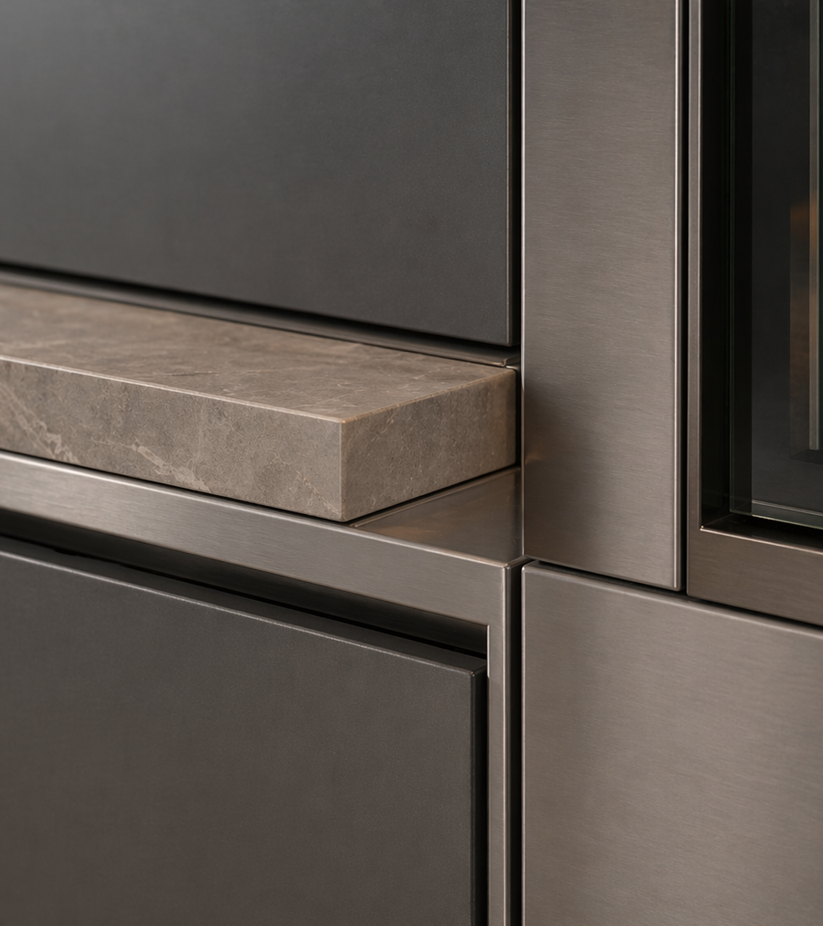 Fadior Essence Living Room Suite — close-up of stainless steel finish and hardware detail