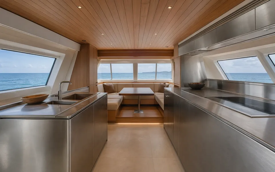 Yate Explorador del Caribe — proyecto Fadior con mobiliario en acero inoxidable 304