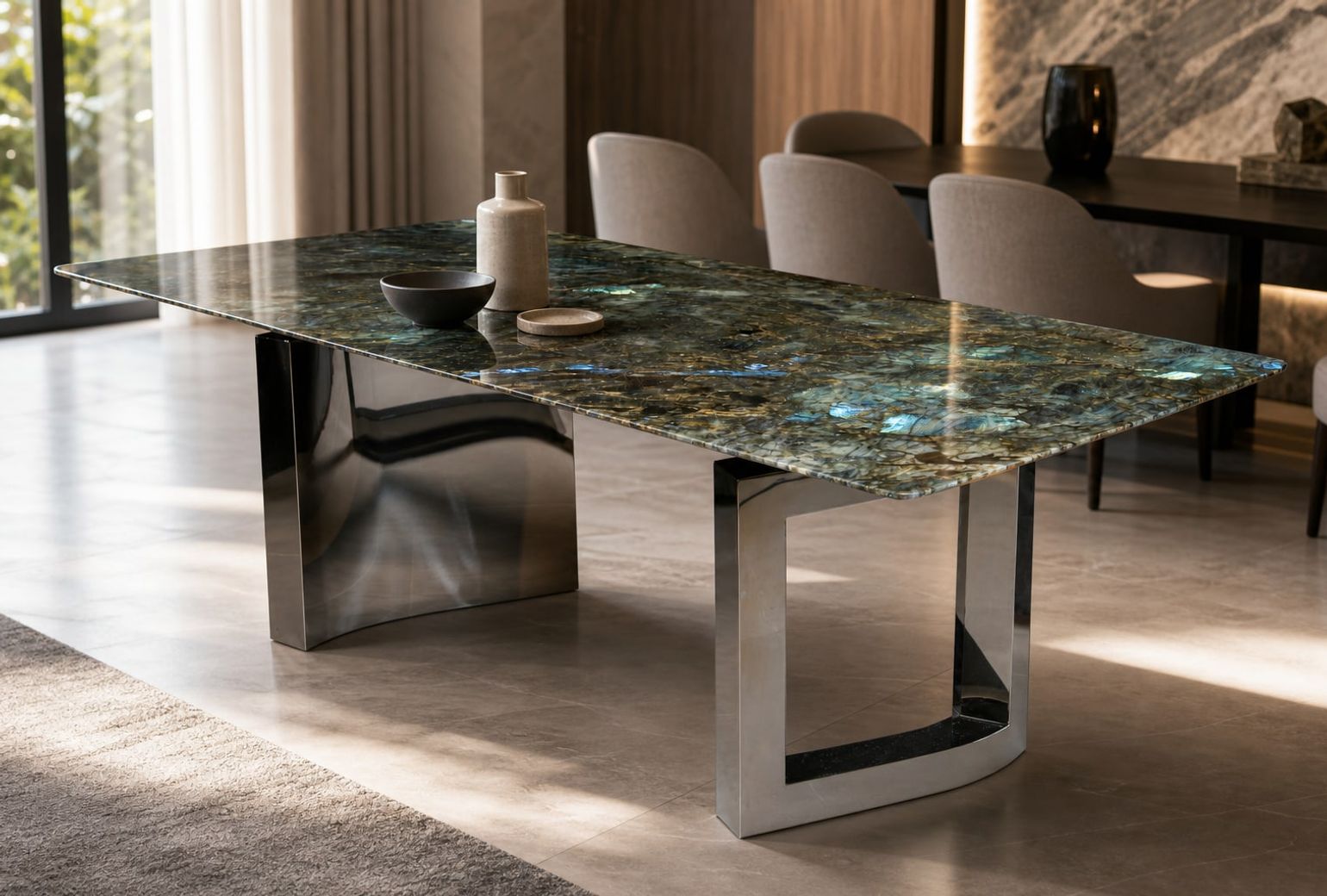 Marble Dining Table (DT-007) styled in a FADIOR HOME interior setting
