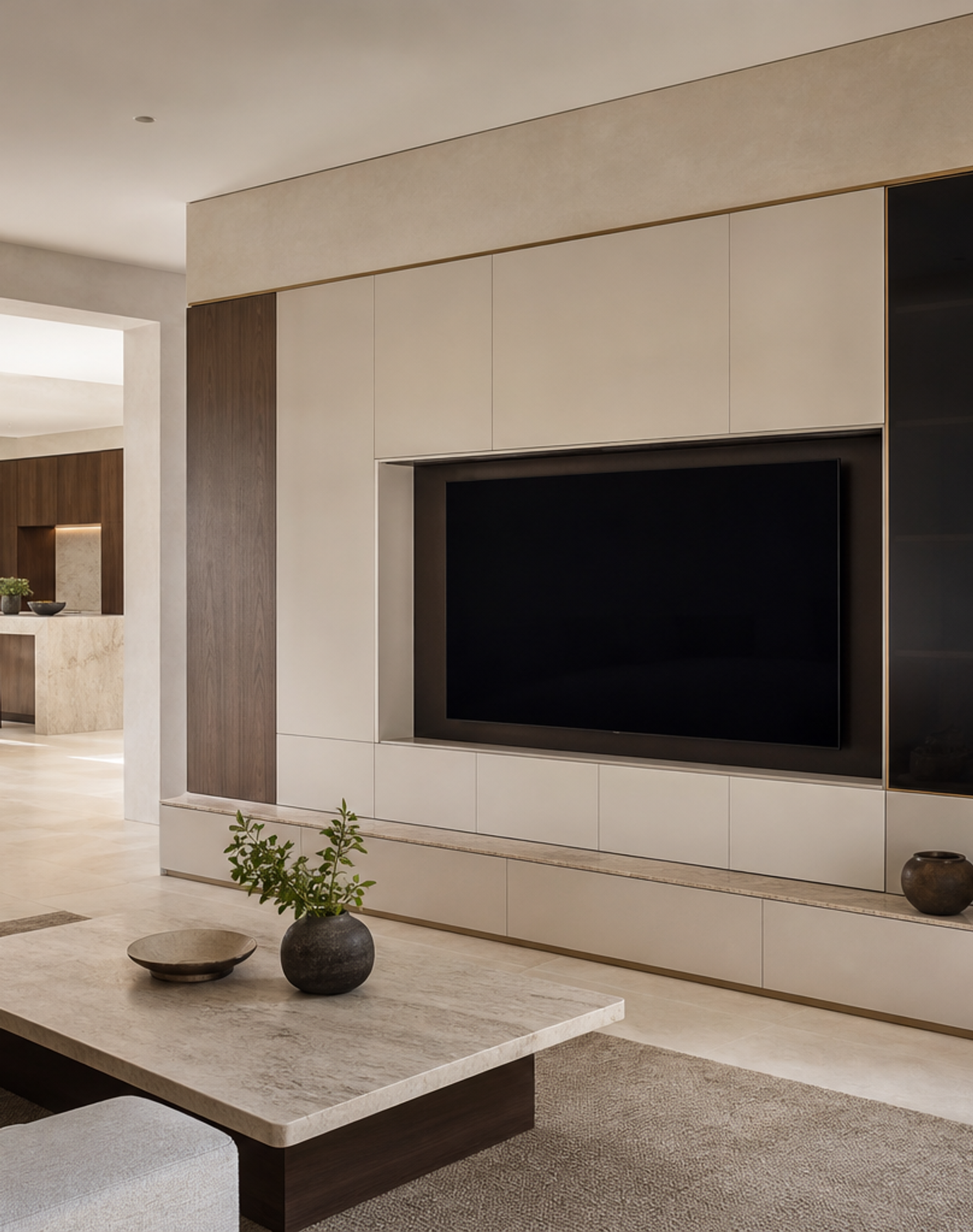 Fadior Veneto Living Room Suite with Modular Media Wall — lifestyle setting with natural light and residential styling