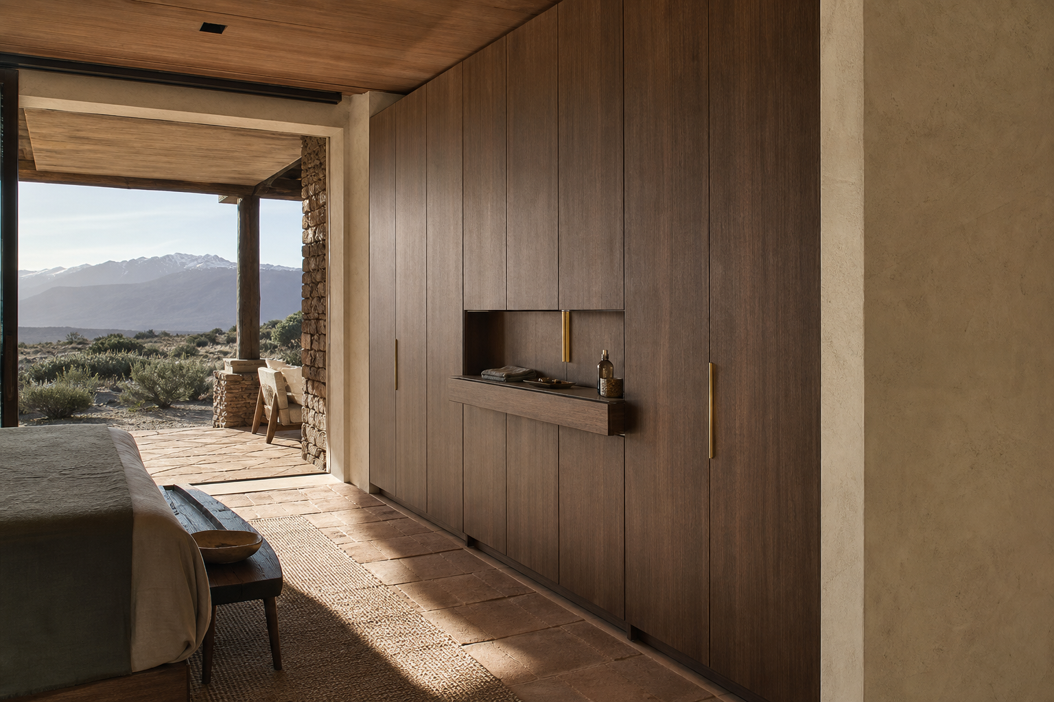 Fadior Elementum Floating Shelf Dressing Wall — interior room context showing cabinet integration