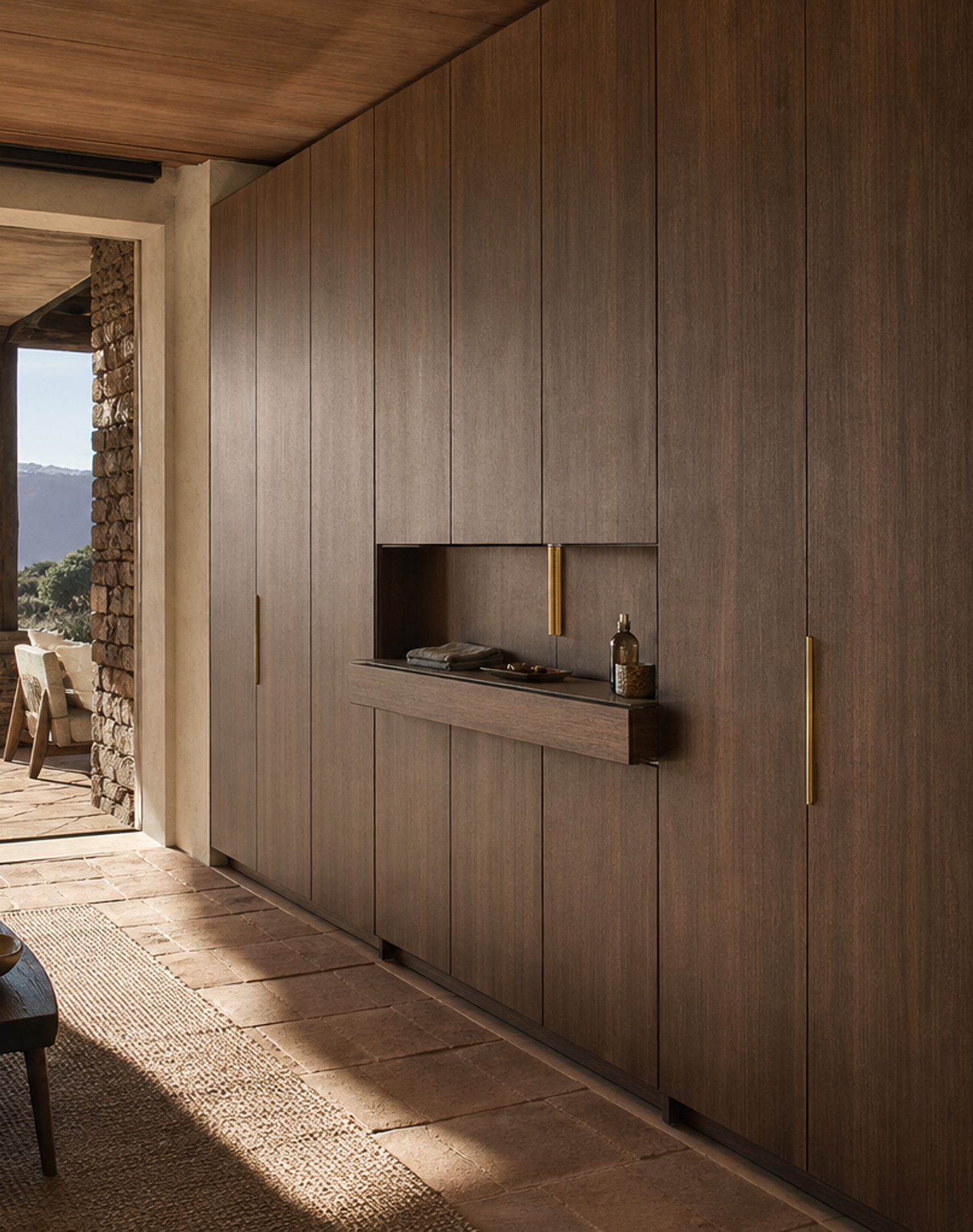 Fadior Elementum Floating Shelf Dressing Wall — interior room context showing cabinet integration