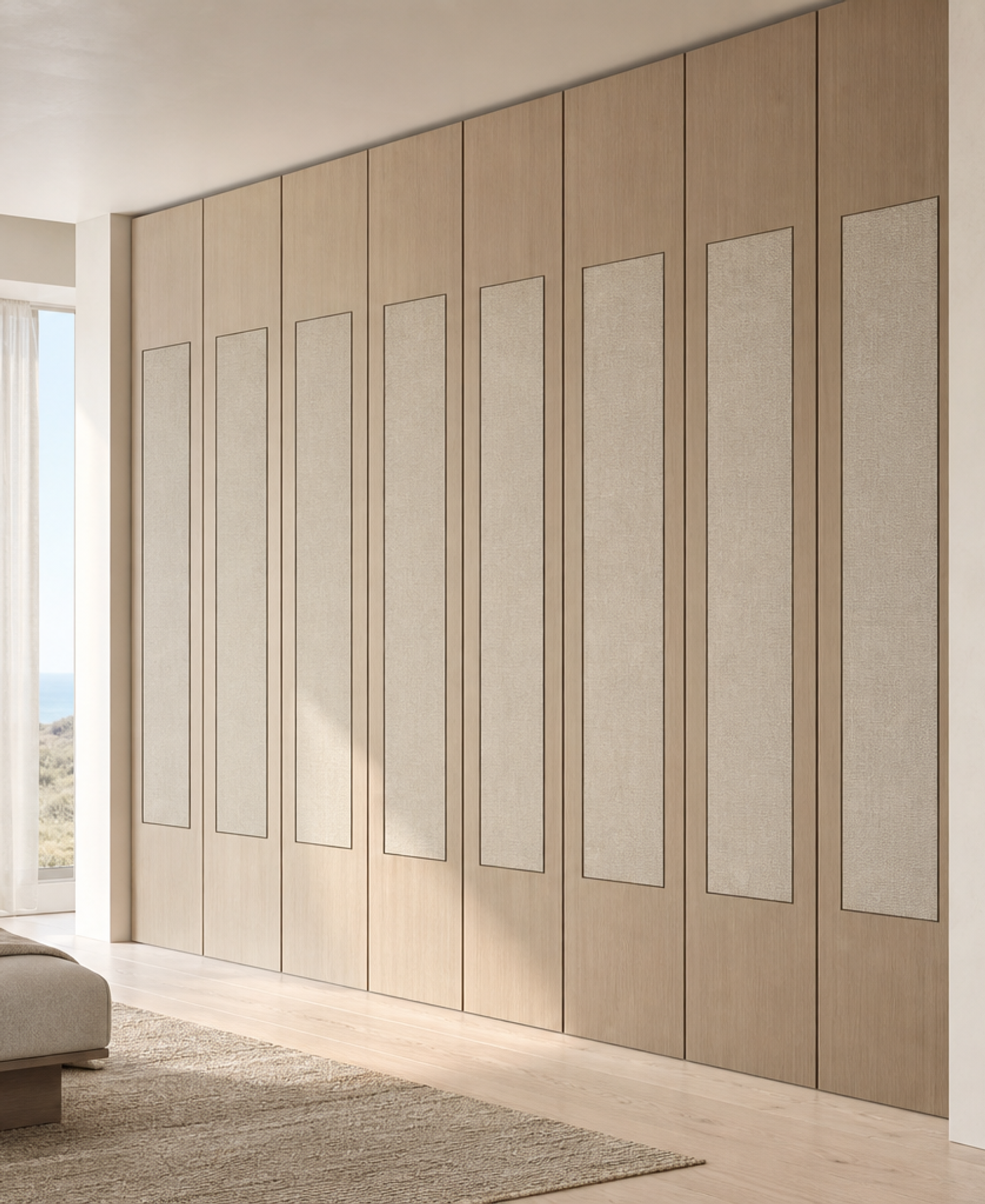Fadior Radiance Wardrobe Suite with Linen Handle Reveal Wall — 304 stainless steel wardrobe system, front view