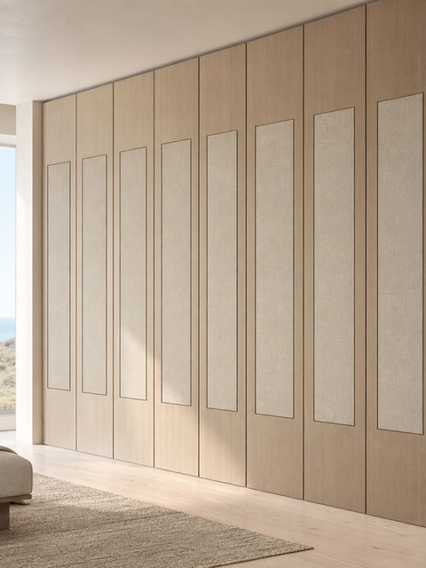 Fadior Radiance Wardrobe Suite with Linen Handle Reveal Wall — 304 stainless steel wardrobe system, front view