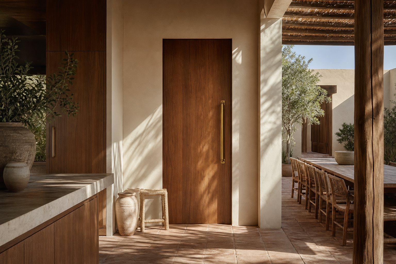 Fadior Alabaster Interior Door Suite with Scribed Floorline Door — lifestyle setting with natural light and residential