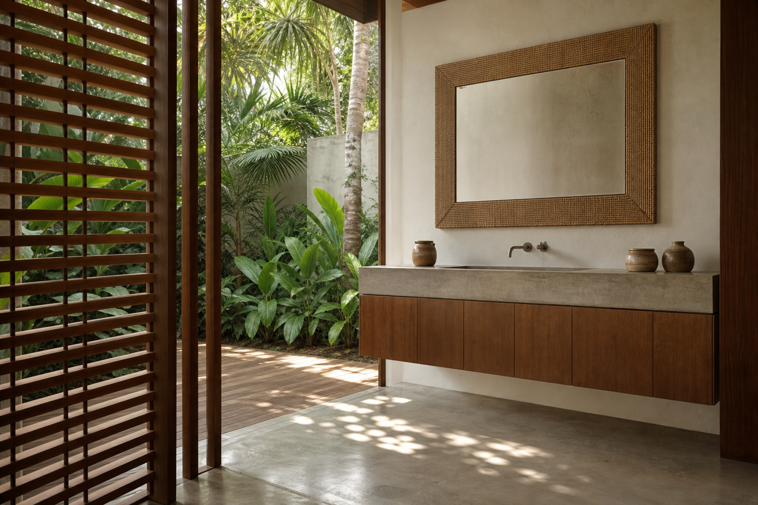 Fadior Ethereal Bath and Vanity Suite with Floating Veil Basin Wall — lifestyle setting with natural light and residential styling