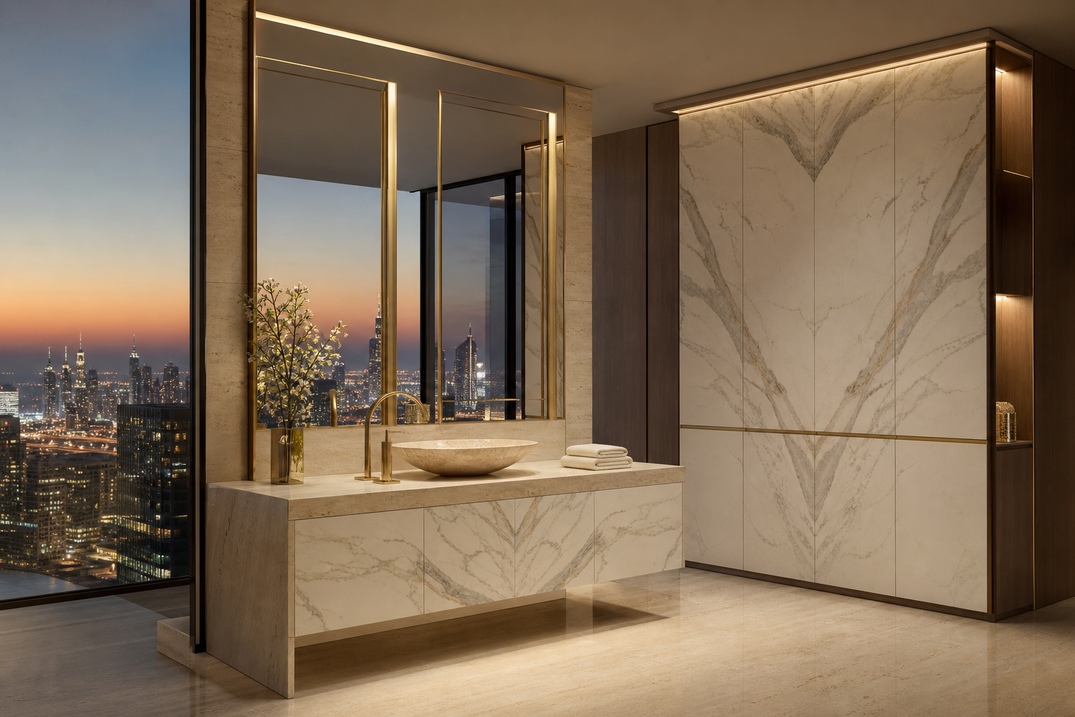 Fadior Nacre Bath and Vanity Suite with Sculpted Basin Side Return — lifestyle setting with natural light and residential