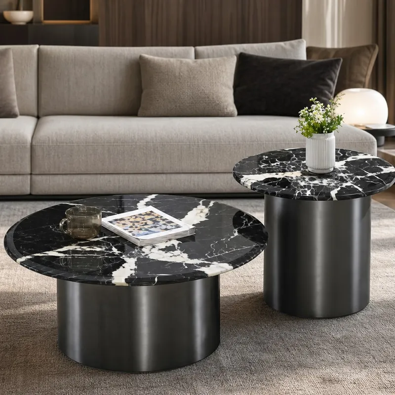 Black Marble Table Set Ø80+Ø55 cm