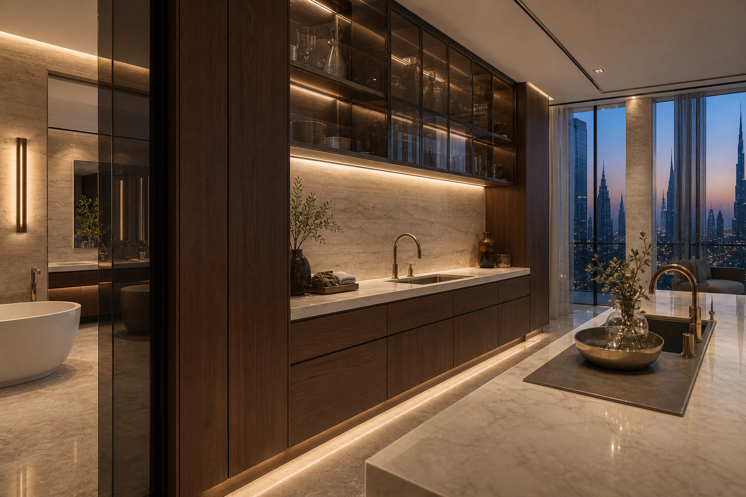 Fadior Dubai 180 sqm Kitchen Bath Penthouse — Study — Dubai penthouse kitchen workstation with marble counter,