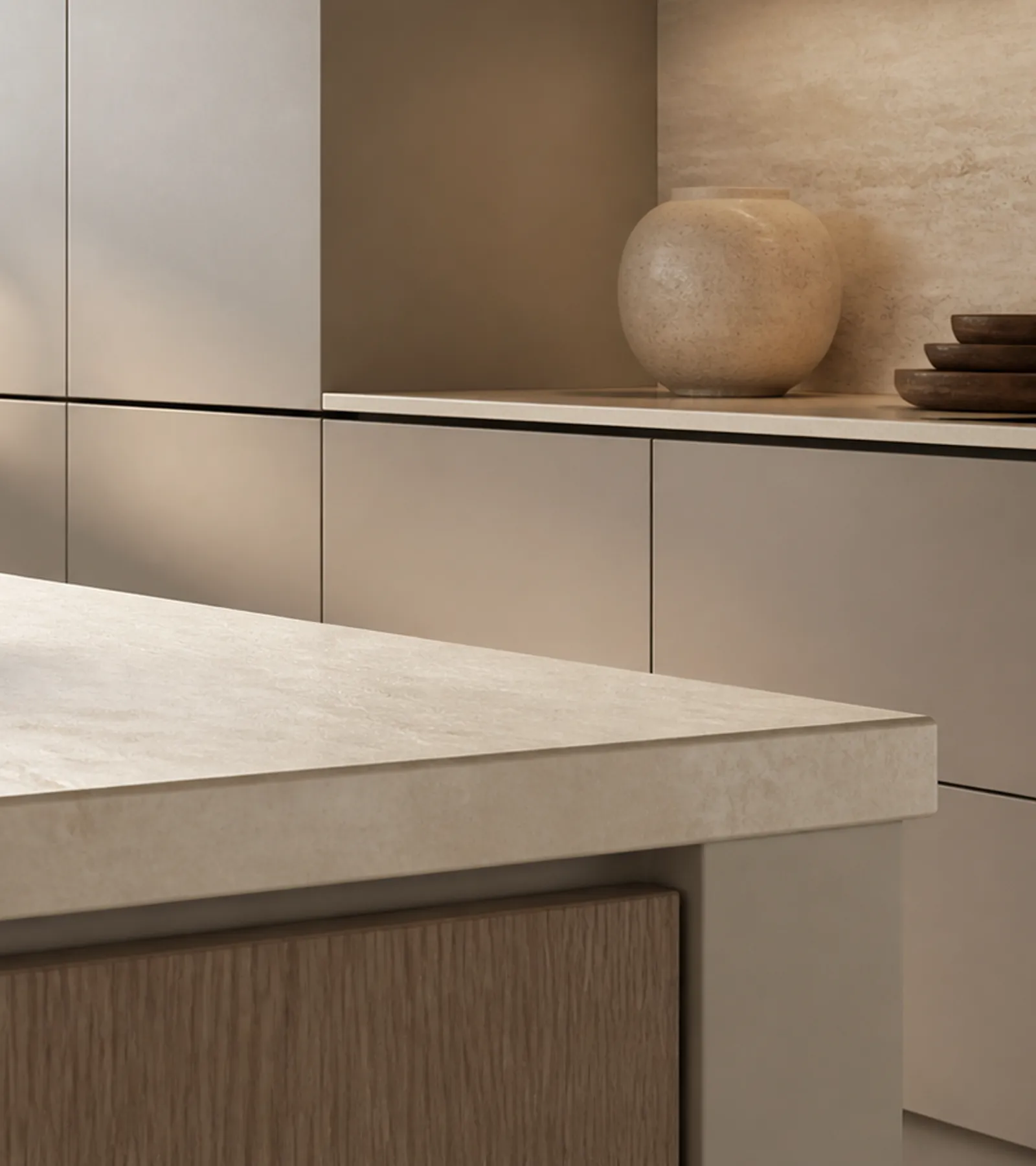 Fadior Pavilion Kitchen with Silent Service Spine — close-up of stainless steel finish and hardware detail