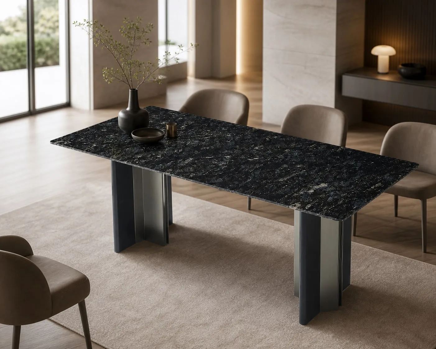 Pleated-Blade Marble Dining Table 140×80 cm
