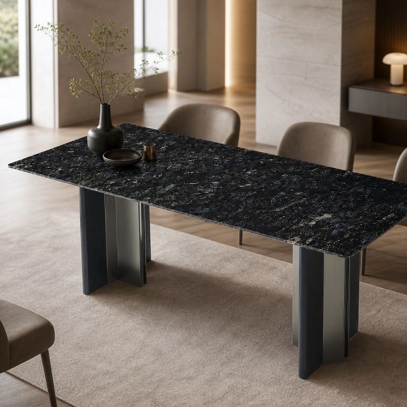Stone-Top Marble Dining Table (Natural luxury stone) styled in a FADIOR HOME interior setting