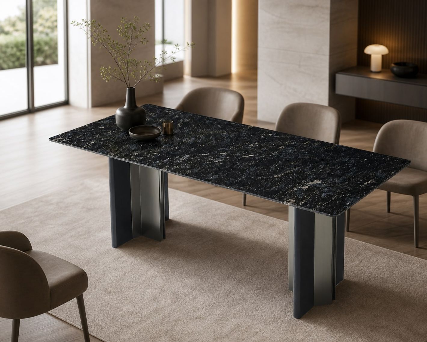 Stone-Top Marble Dining Table (Natural luxury stone) styled in a FADIOR HOME interior setting