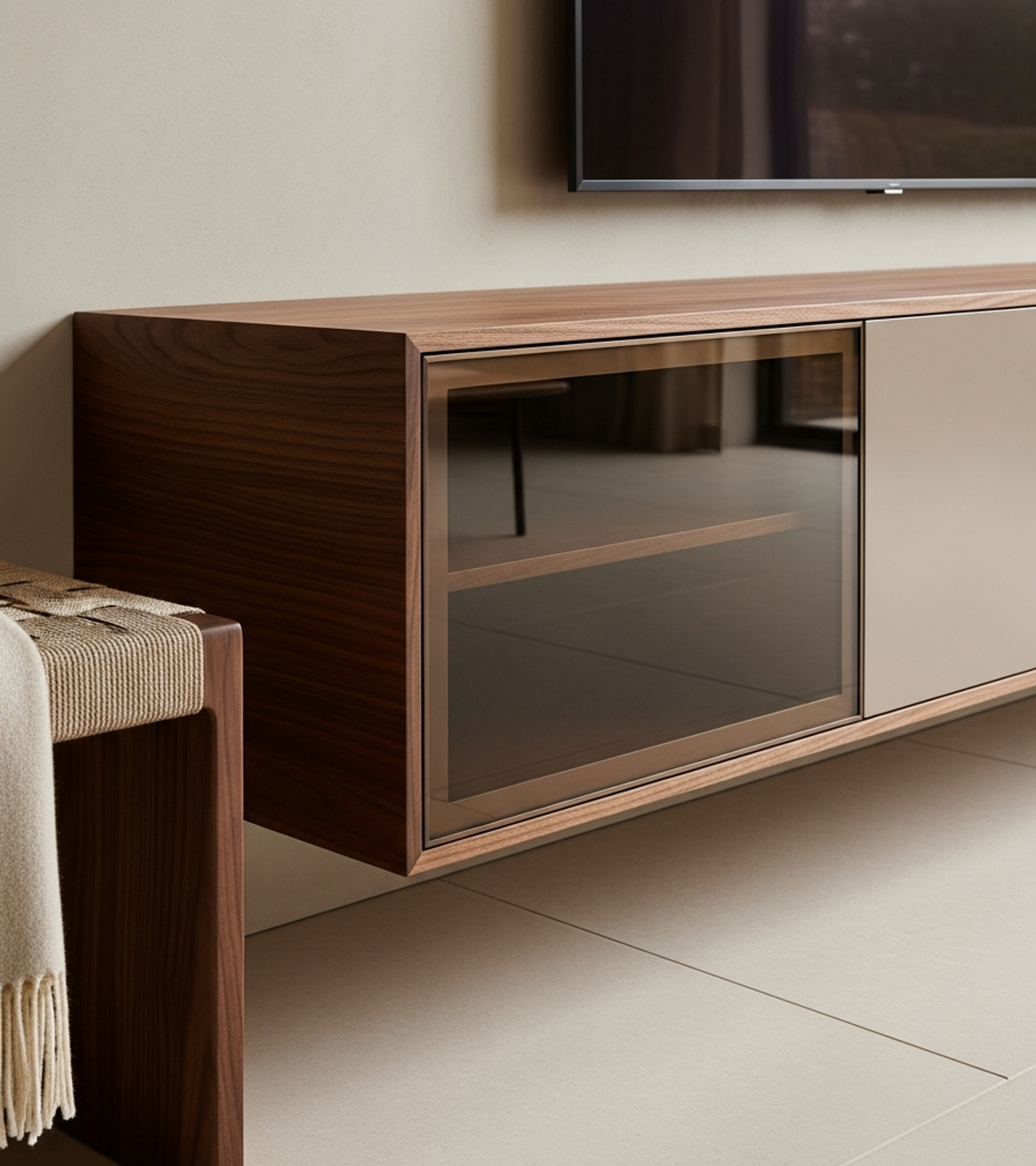 Fadior Essence Media Console — close-up of stainless steel finish and hardware detail