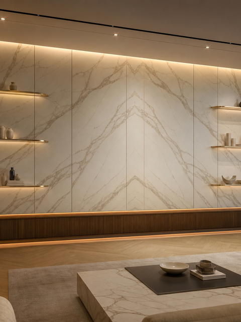Suite de Salón Zenith con Repisa Acústica de Teak FSC