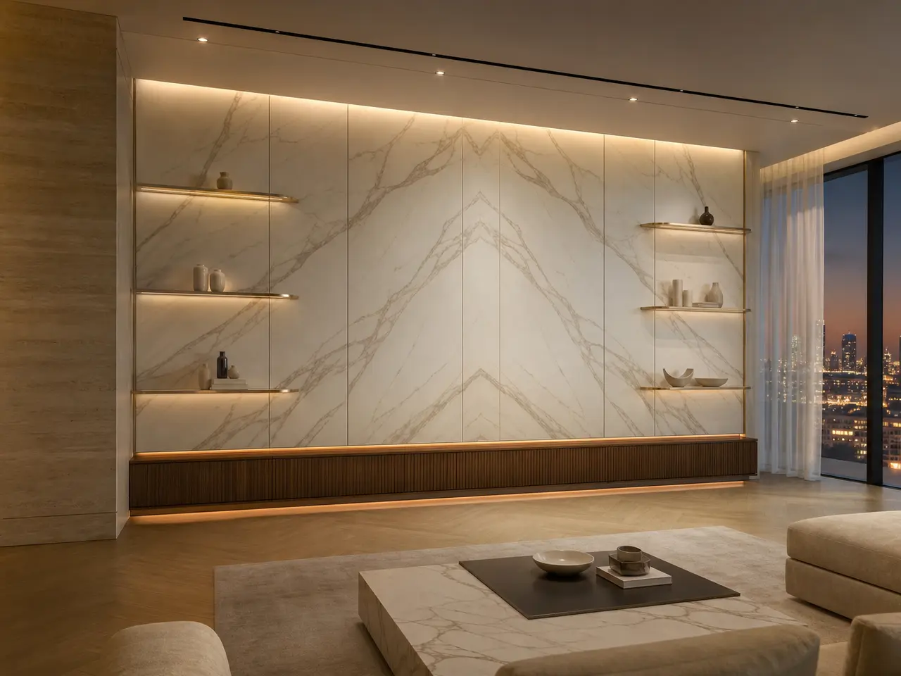 Suite de Salón Zenith con Repisa Acústica de Teak FSC