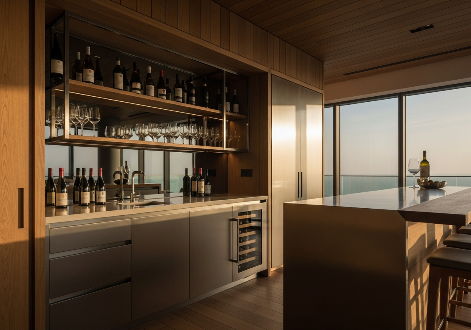 Fadior Mumbai Sea Link Penthouse — wine bar and entertainment area