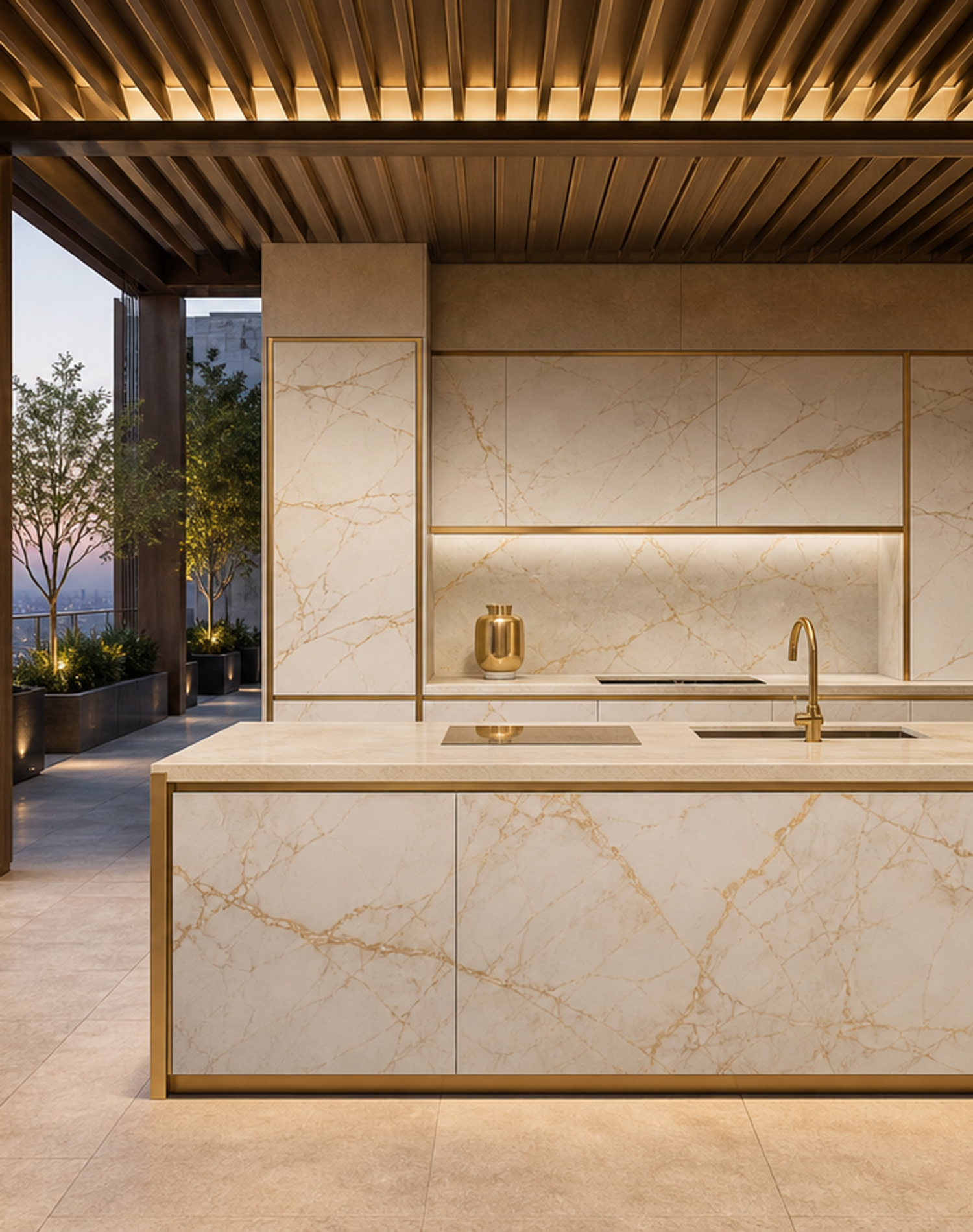 Fadior Vantage Outdoor Kitchen Suite with Pergola Service Hearth — interior room context showing cabinet integration