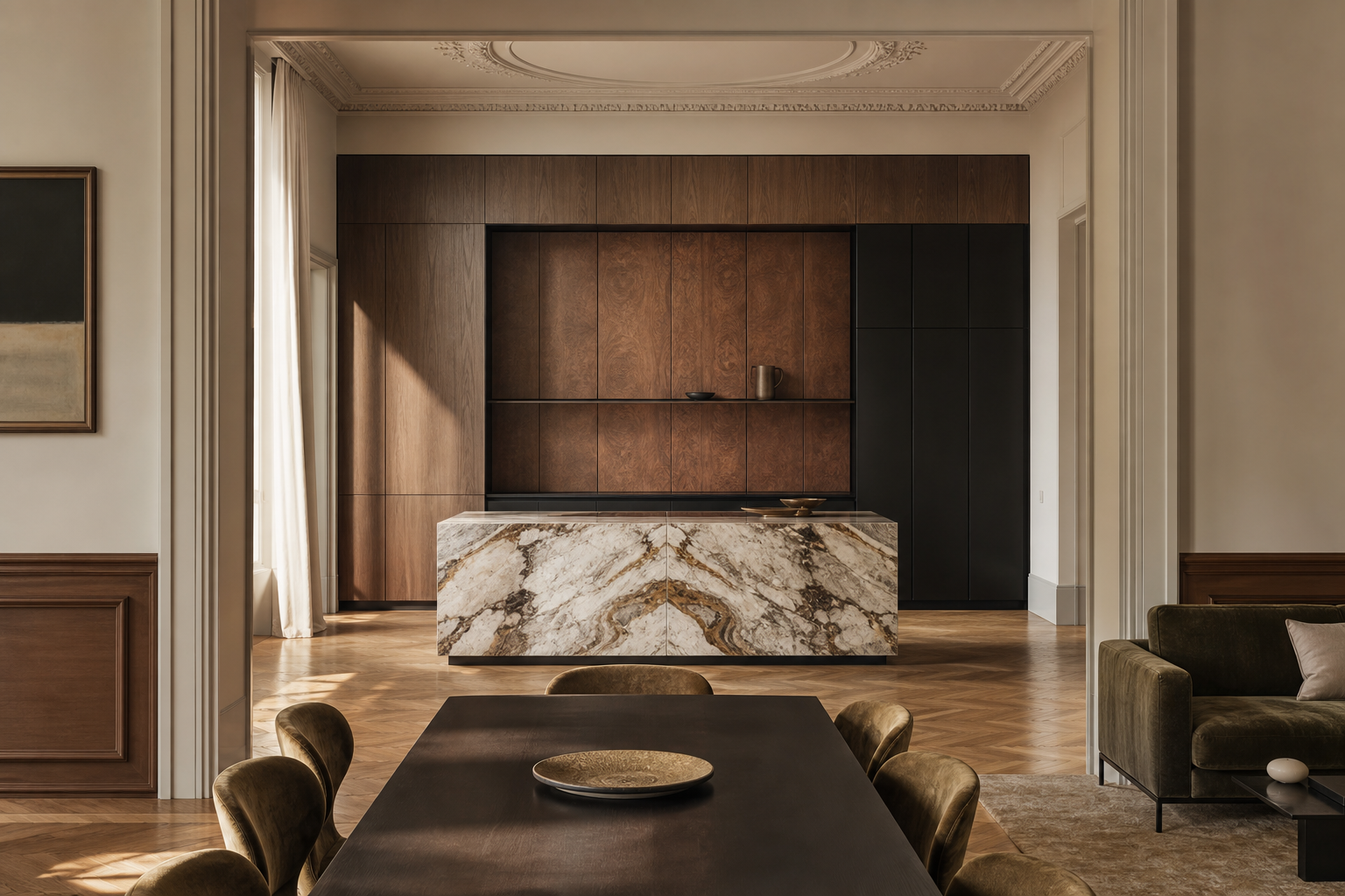 Fadior Meridian Kitchen Suite with Shadow Frame Galley — interior room context showing cabinet integration