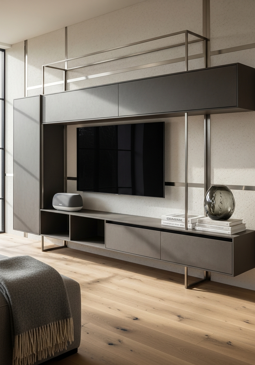 Fadior Essence Media Console — interior room context showing cabinet integration