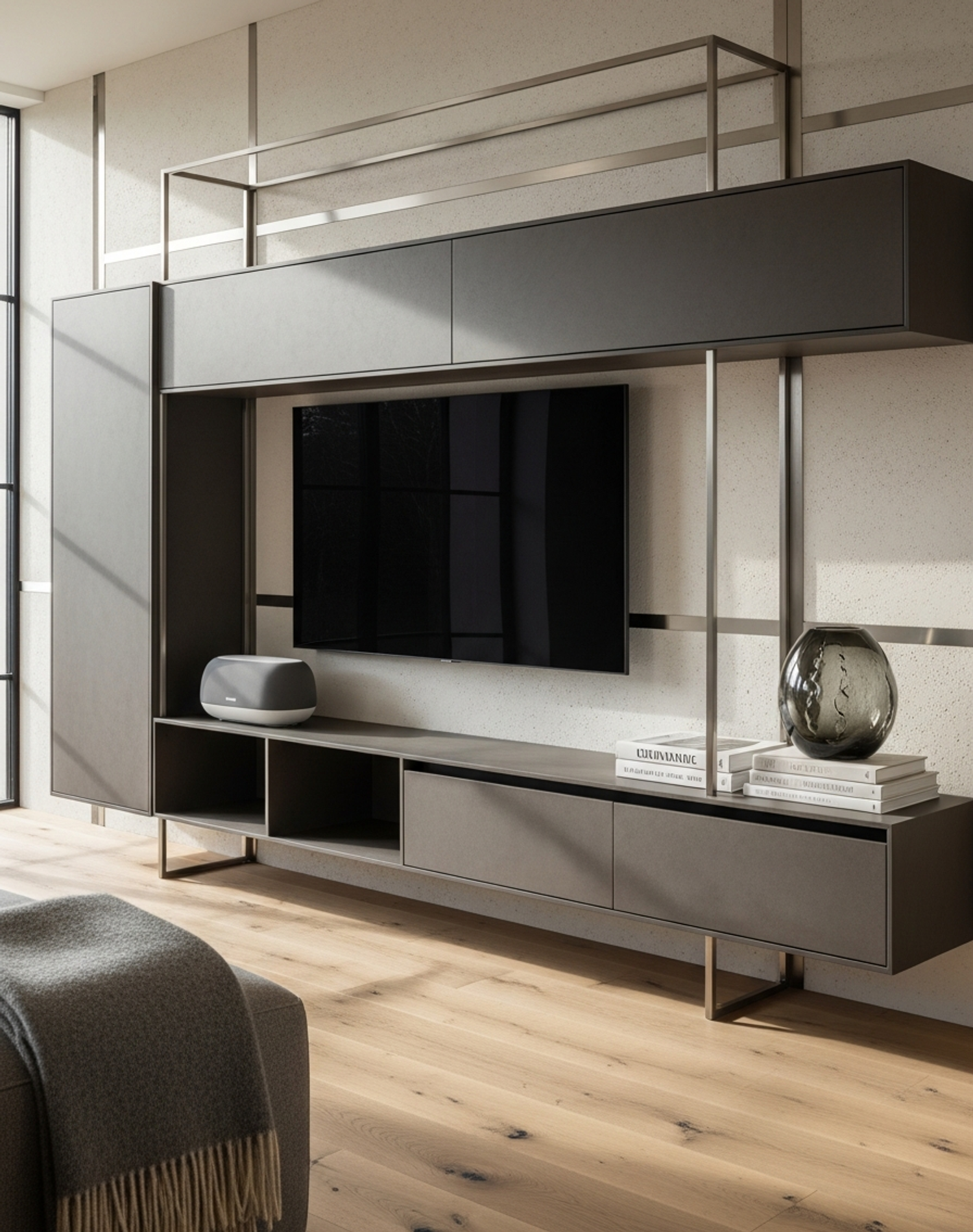 Fadior Essence Media Console — interior room context showing cabinet integration