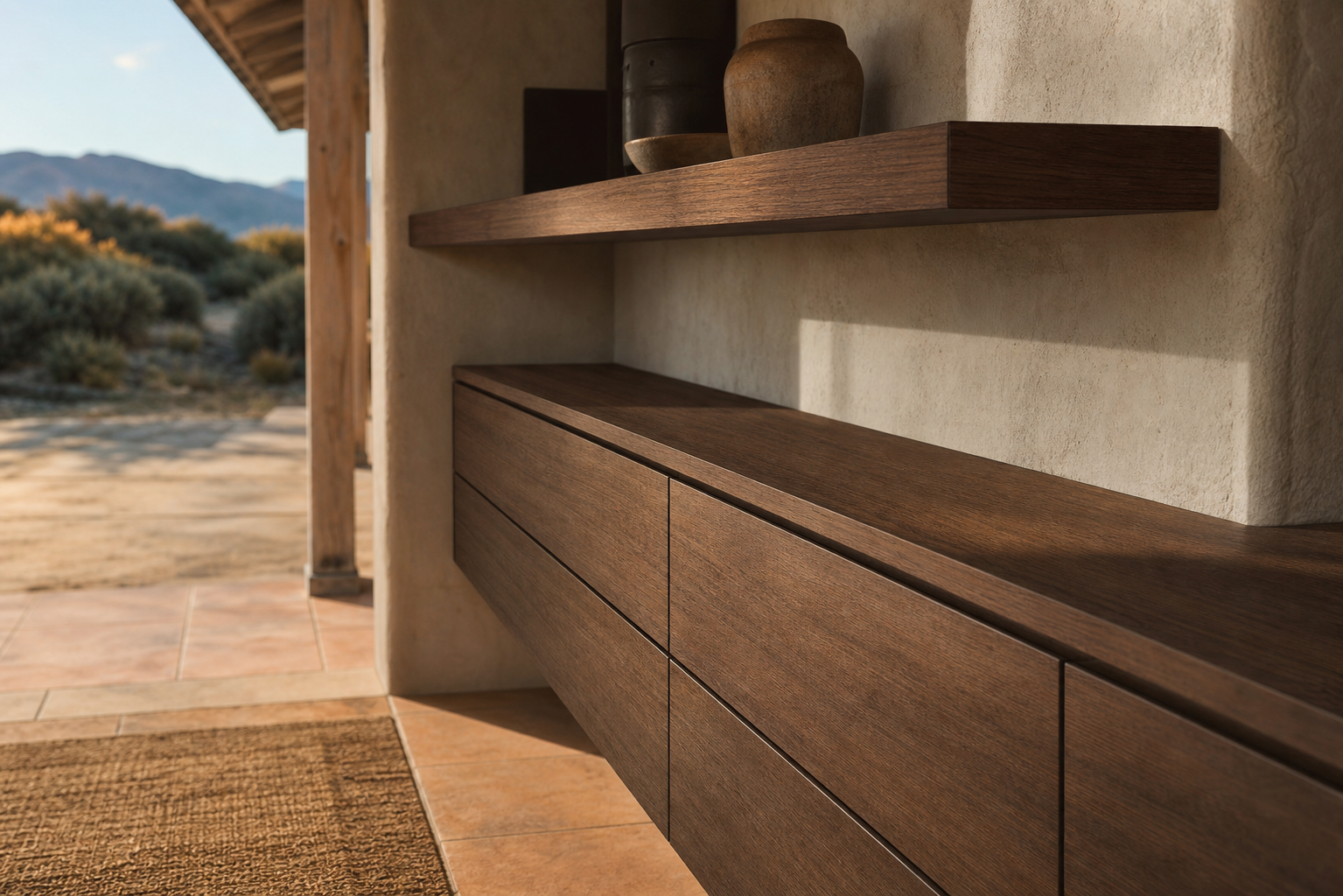 Fadior Solace Kitchen Suite with Floating Shelf Prep Wall — close-up of stainless steel finish and hardware detail