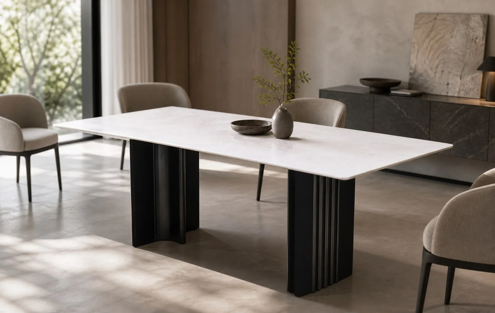 Fluted-Column Marble Dining Table 180×90 cm