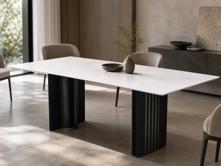 Mesa de comedor de mármol con columna estriada 140×80 cm