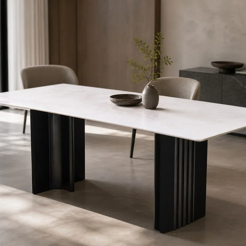 Fluted-Column Marble Dining Table 140×80 cm