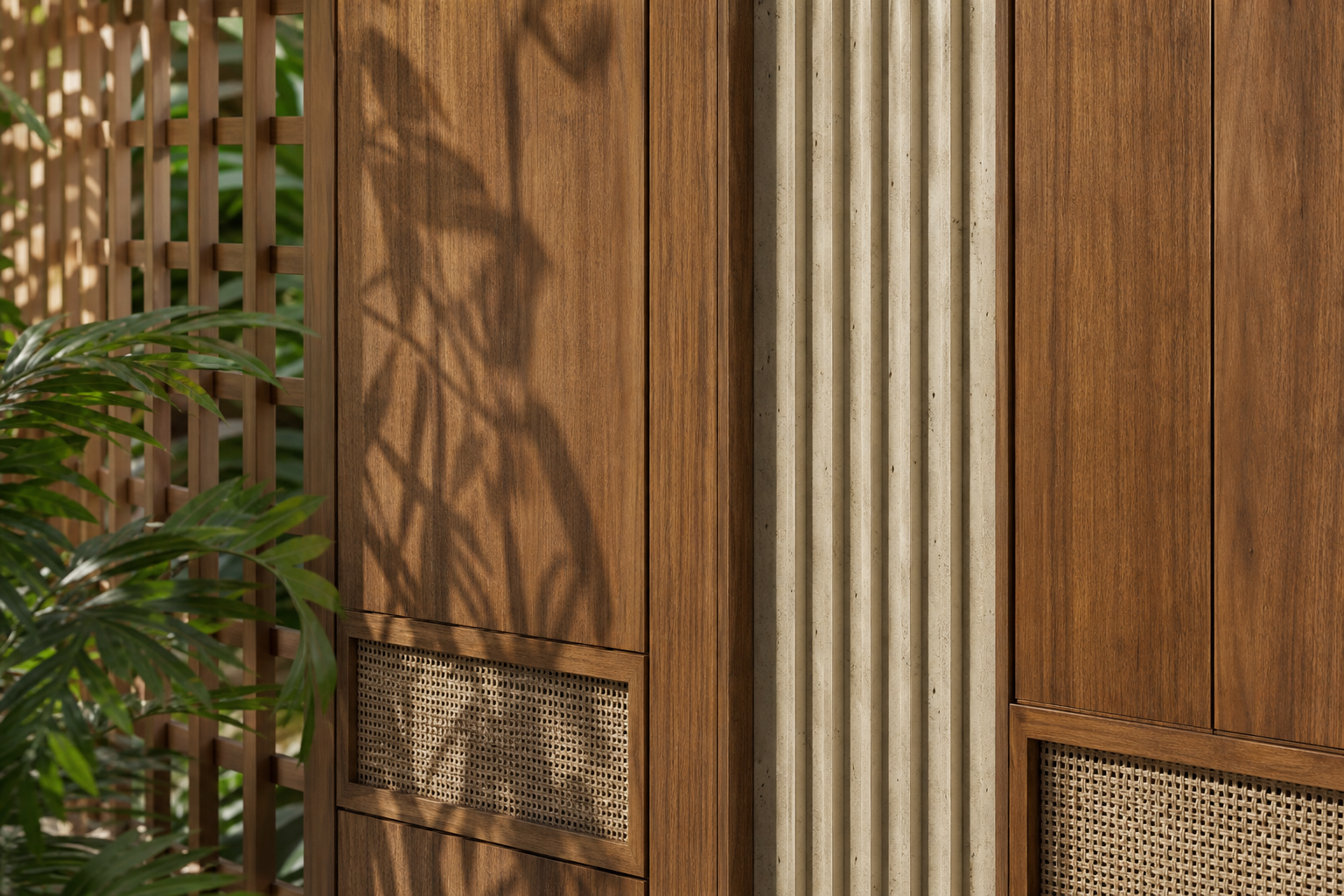 Fadior Terrazzo Wall Panel Suite with Fluted Mineral Portal — close-up of stainless steel finish and hardware detail