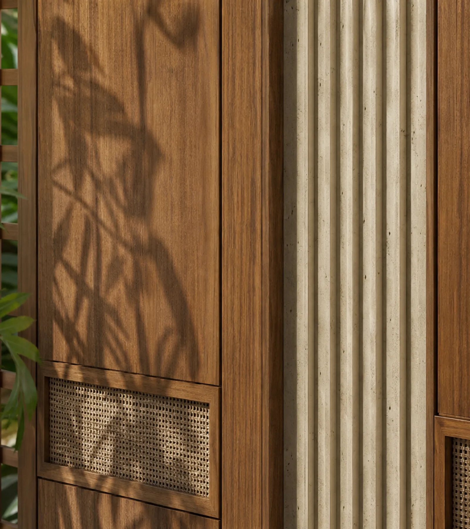 Fadior Terrazzo Wall Panel Suite with Fluted Mineral Portal — close-up of stainless steel finish and hardware detail