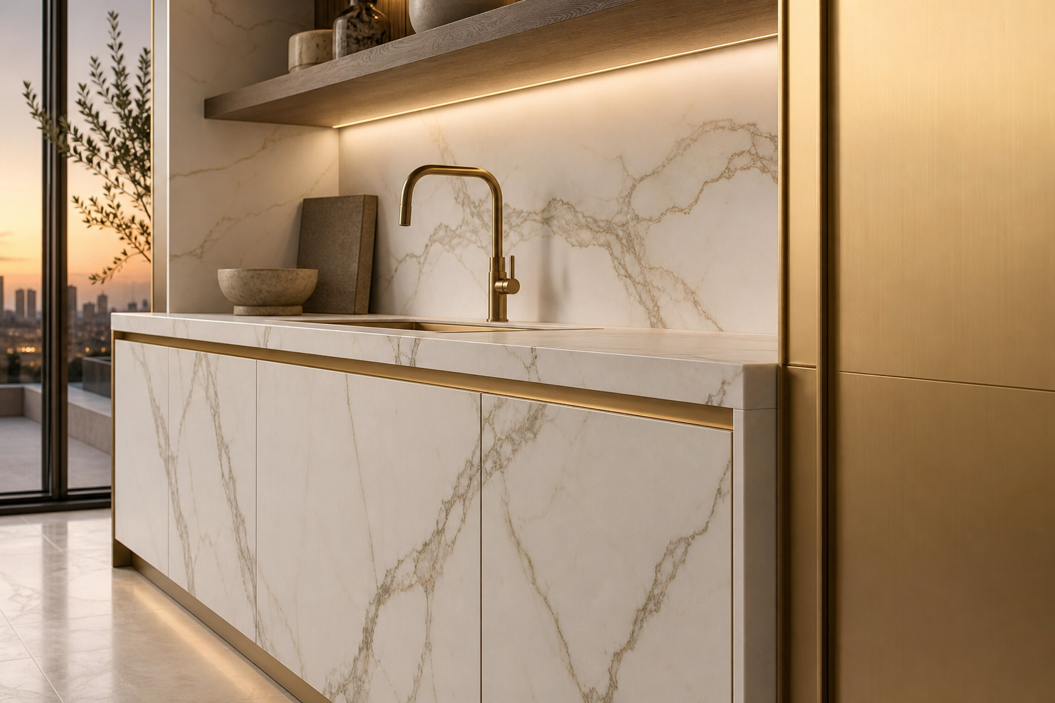 Fadior Riviera Kitchen Suite with Pergola Garden Sink Wall — close-up of stainless steel finish and hardware detail