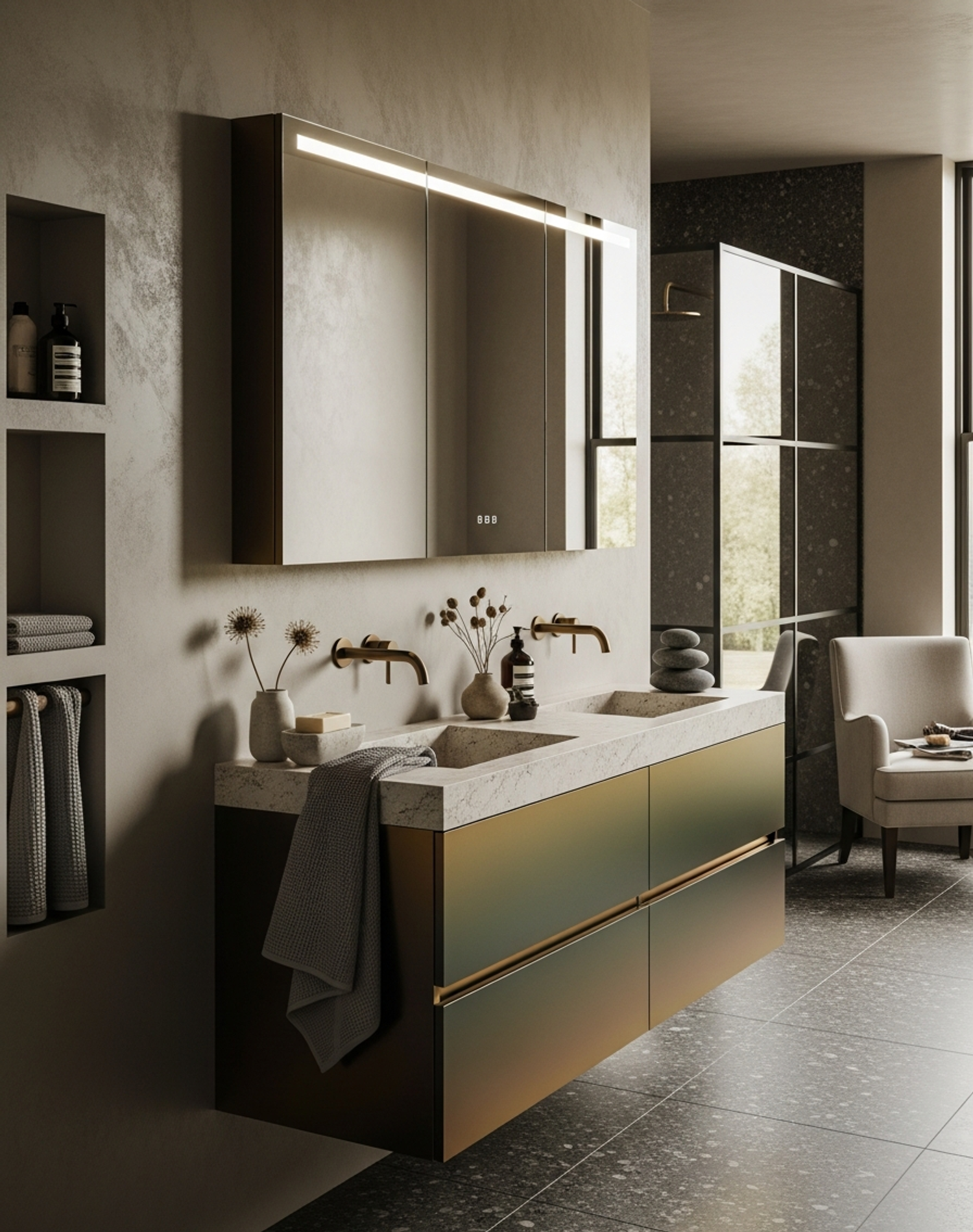 Fadior Acqua Monolith Vanity — interior room context showing cabinet integration