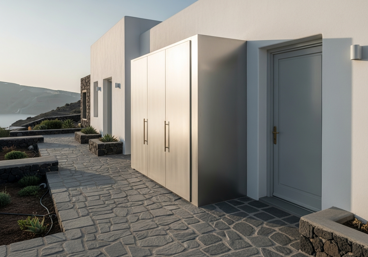 Fadior Oia Cliffside Villa — architectural exterior and landscape context