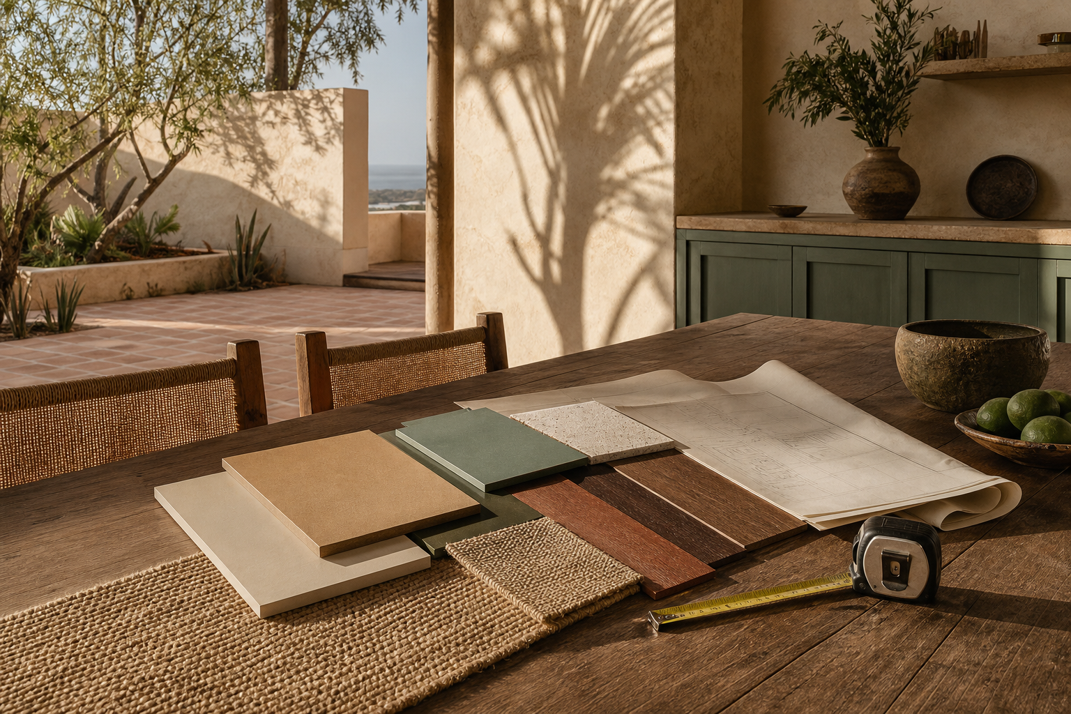 Material mood table for new kitchen cabinet cost planning with finish samples