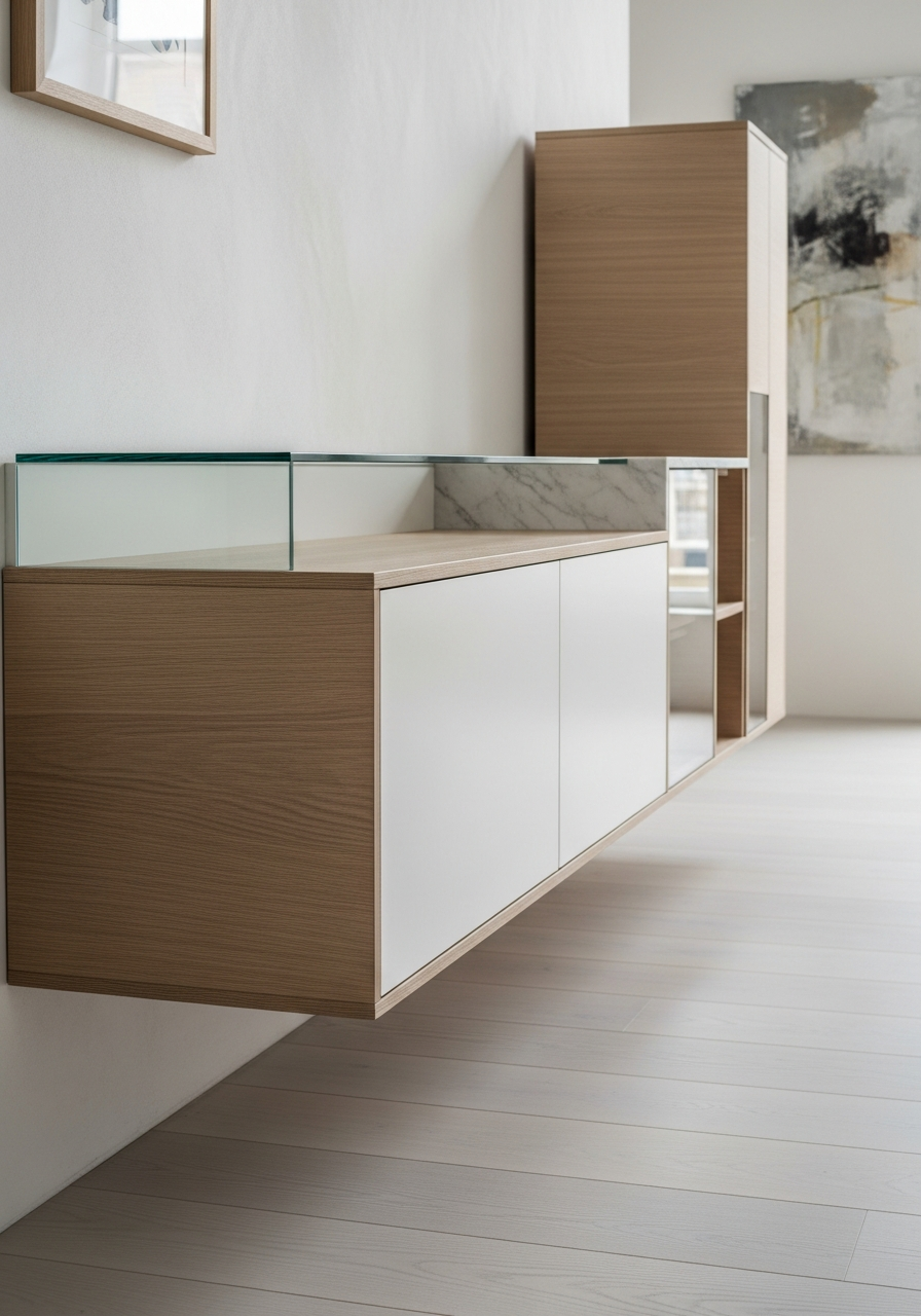 Fadior Essence Media Console — close-up of stainless steel finish and hardware detail