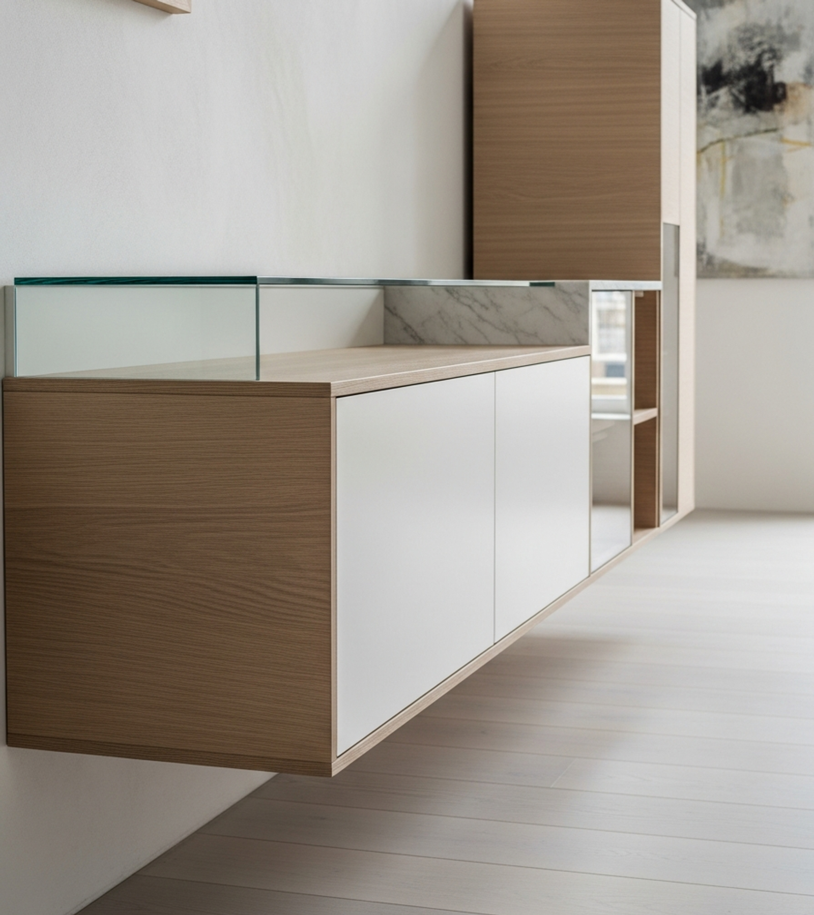 Fadior Essence Media Console — close-up of stainless steel finish and hardware detail