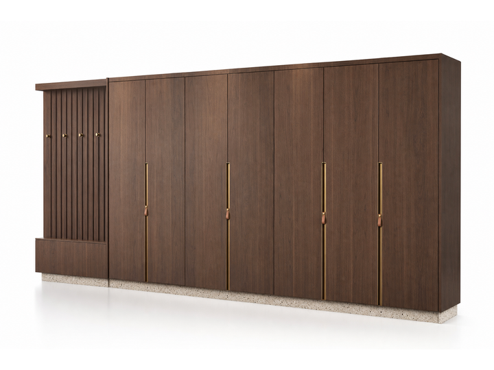 Fadior Eclipse Wardrobe Suite with Shadow Rail Valet Wall — 304 stainless steel wardrobe system, front view